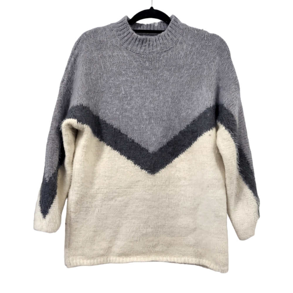 Pretty Little Thing Cream Eyelash Chevron Knitted Sweater Size S